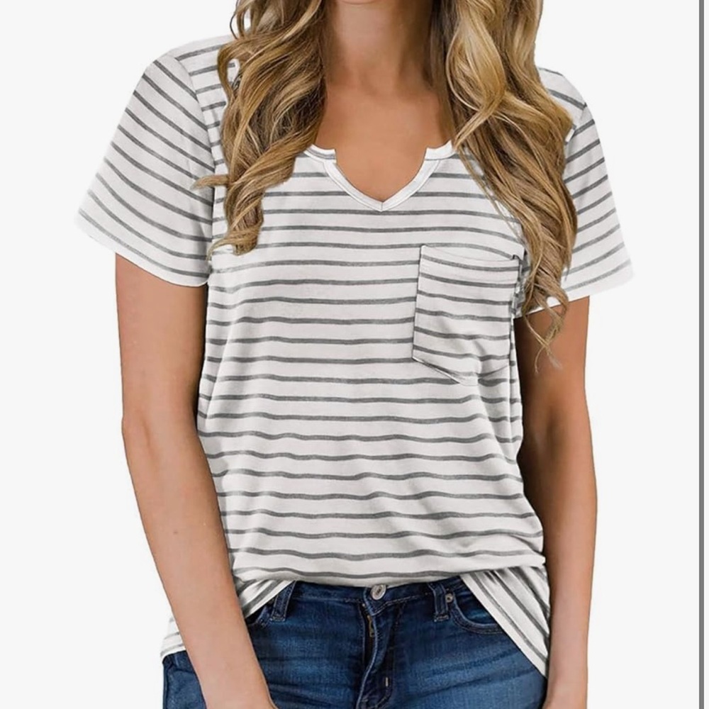 Striped V-Neck Pocket Tee - Picture 1 of 2